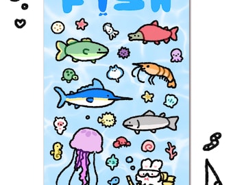 Feuille d'autocollants de poisson | Vinyle de planificateur de scrapbooking de journalisation de papeterie de cadeau drôle mignon