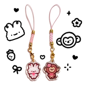 Bimbo and Chimpo Phone Charms | Cute Matching Gift Bunny Monkey