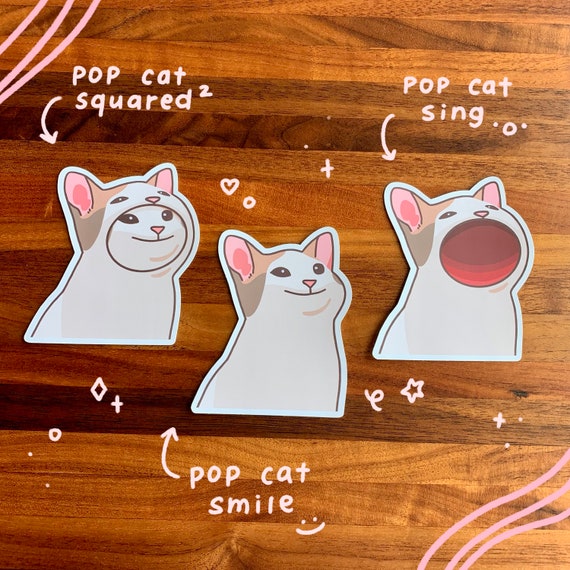 Pop Cat Sticker Sheet Cute Cat Meme Funny Stationery Eco 