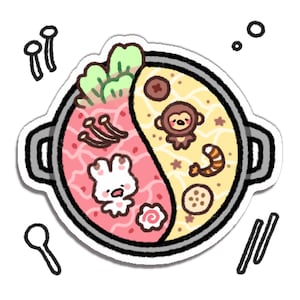 Hot Pot Aufkleber | Bimbo Häschen Schimpanse | Lustige niedliche asiatische Lebensmittel Geschenke