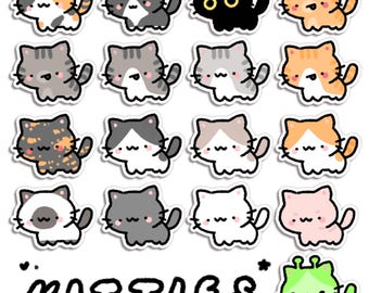 Pegatinas de gatitos / Razas y patrones: Tortuga, Esmoquin, Atigrado, Siamés, Calicó, Sin pelo