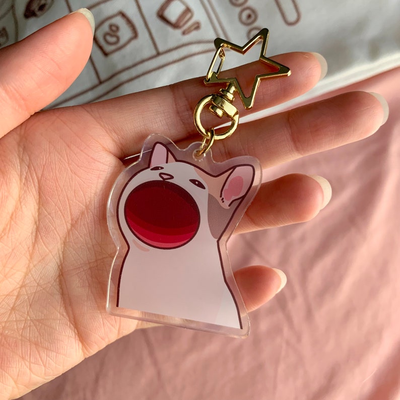 Pop Cat Meme Holographic Acrylic Keychains Etsy