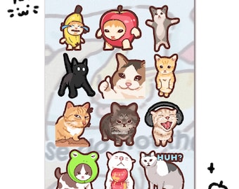 Meme Cats Sticker Sheet | Cute Funny Gift Stationery Journaling Scrapbooking Planner Vinyl
