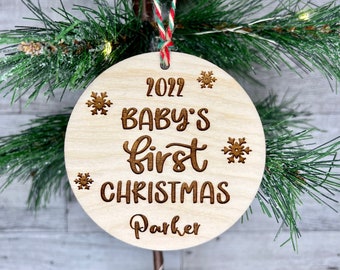 Baby's First Christmas Custom Wood Tree Ornament | Baby's 1st Christmas Tree Ornament | 2023 Baby's First Christmas