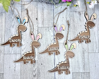 Hopasaurus Custom Wood Easter Basket Tag | Dinosaur Easter Ornament | Custom Dinosaur Tag | Custom Easter Tag