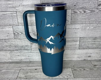 40oz Personalized Mountain Tumbler with Handle | 40oz Tumbler | Personalized Tumbler with Handle | Stainless Steel Engraved Tumbler