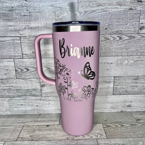 Personalized 40oz Tumbler with Handle and Lid, Custom Engraved Name/Text Tumbler Cups, Double Wall Vacuum 18/8 Stainless Steel, Personalized Gifts