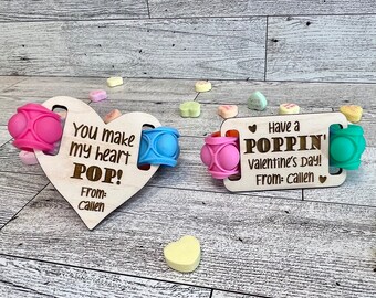 Custom Pop Bracelet Valentine Cards | Fidget Toy Valentine Card | Kids Valentine Day Card | Custom Wood Valentine Card
