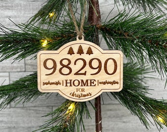 Custom Zip Code Wood Ornament | Custom City State Christmas Tree Ornament