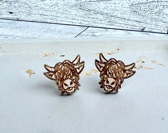 Highland Cow Wood Stud Earrings | Nickel-free Wood Stud Earrings