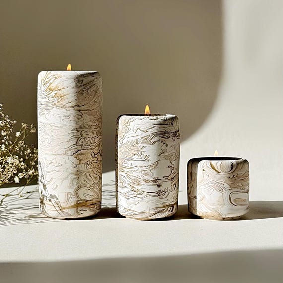 Jesmonite Tea Candle Holder Set: Modern Marble Effect