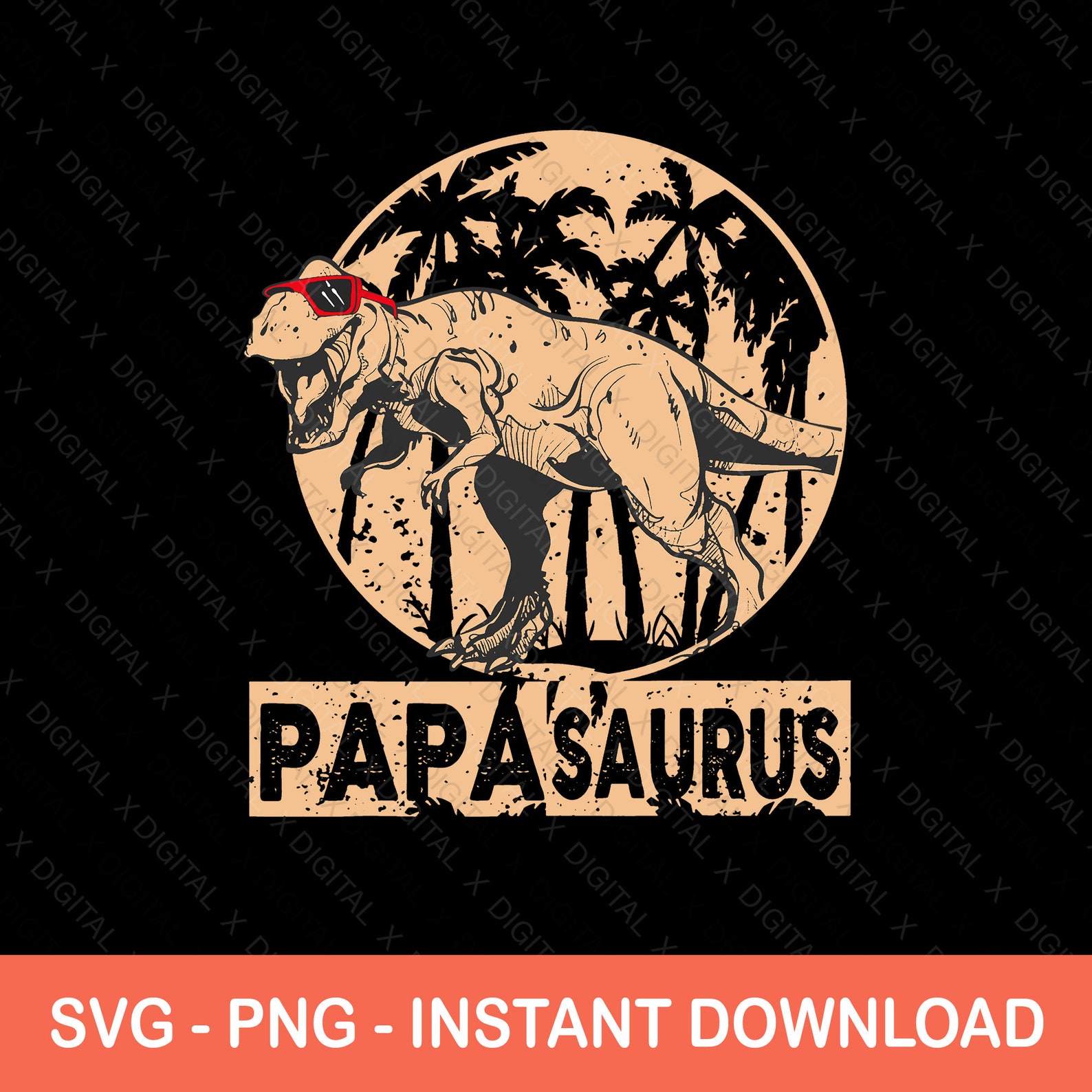 Papasaurus Dinosaur Red Sunglasses svg dad svg papa svg Etsy