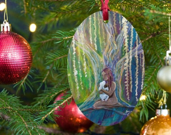 The Lamb Wooden Christmas tree ornament by Sarah Camille Art daughter of God willow tree lamb of God