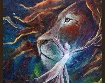 Metamorphosis - Woman finding her light in the lion of Judah - Prophetic art painting by Camille Soltani Icely of Sarah Camille Art