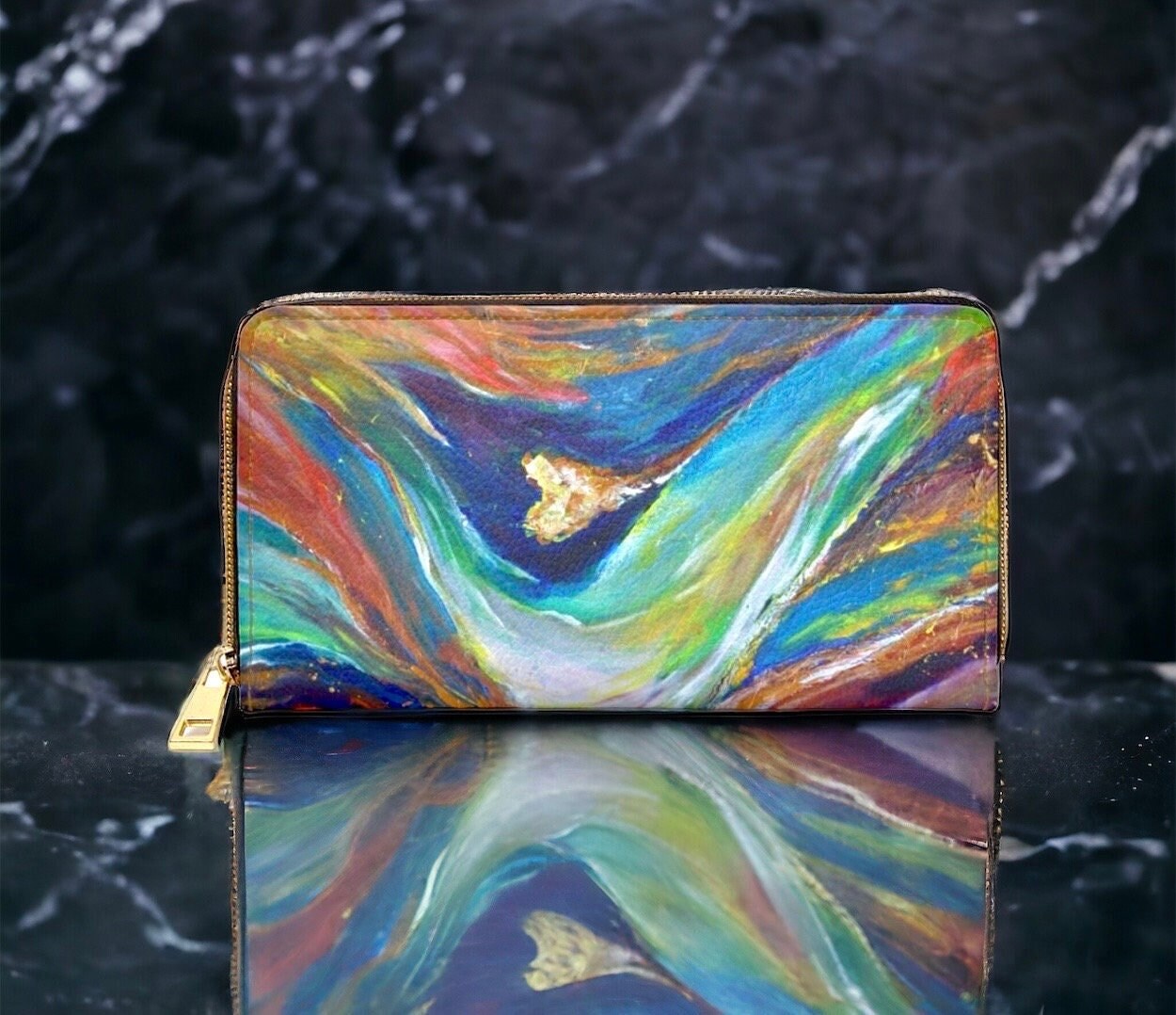 Holy - abstract rainbow art vegan leather Zipper Wallet