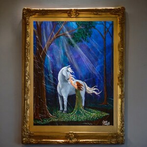 The Unicorn - Fine Art Fantasy Poster Print horse and girl by Sarah Camille Art