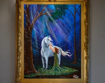 La licorne - Poster Fine Art Fantasy impression cheval et fille par Sarah Camille Art
