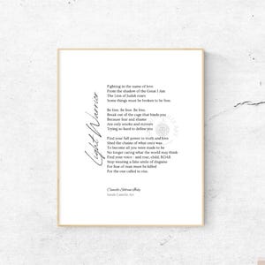 May include: A framed print with a beige border featuring the text "Light Warrior" and a poem. The poem includes lines like "Fighting in the name of love" and "Find your voice - and roar, child, ROAR." The artist's name is also included.
