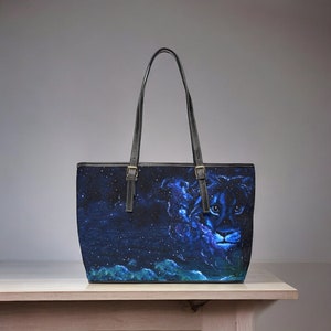Lion in the Stars Dreaming with Creation high quality PU Leather Shoulder Bag by Sarah Camille Art