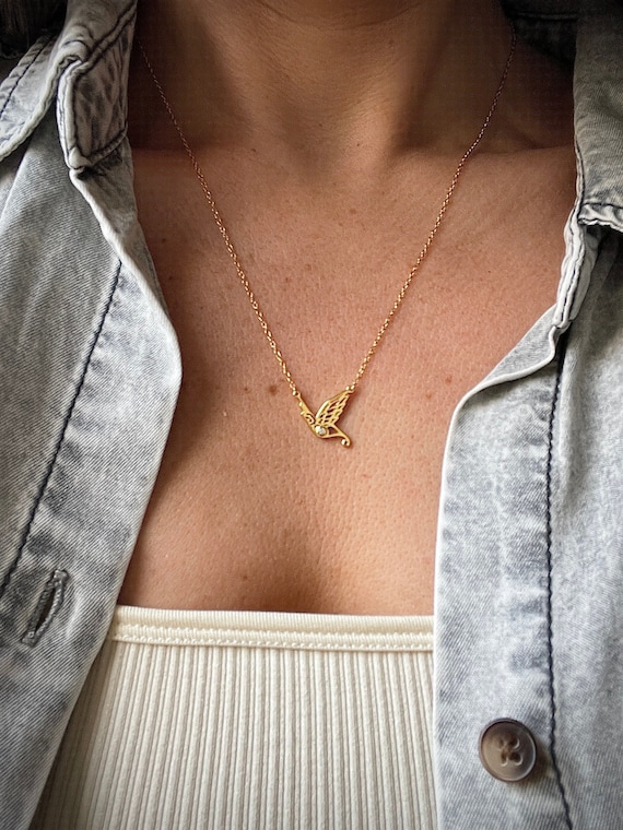 minimalist Dainty dove fine jewelry necklace gold plated sterling silver beauty from ashes by Sarah Camille Art