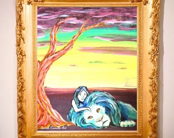 Melena de león: mujer inspirada en Narnia y león de Judá, impresión giclée de bellas artes de Sarah Camille Art
