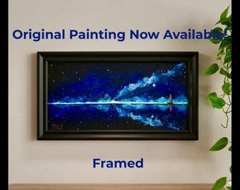 The Wayfinder - Moana inspired artwork sailing under the milky way starry night sky painting cross on horizon by Sarah Camille Art