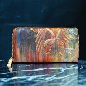 Cartera de piel sintética con cremallera y diseño de águila Renewed Strength Isaiah 40 de Sarah Camille Art