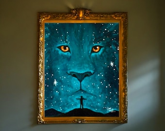 Póster artístico "León en las estrellas - León de Judá: Promesas de Dios" de Sarah Camille Art.