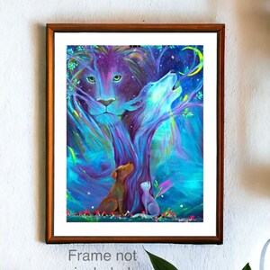 Spiritual Art All is Well dog and cat lion and wolf pet lover fine art print by Sarah Camille Art