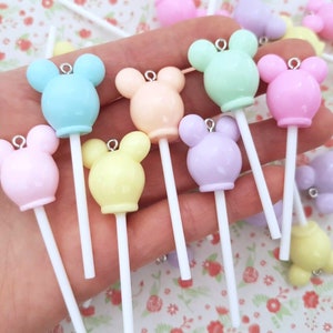 2/4/6 Assorted Kawaii 3D Pastel Mouse Resin Lollipops Charms Pendant Slime Crafts Accessories Supplies Jewellery DIY UK *NOT Edible*