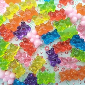 10/20 Assorted Quality Bright Gummy Bear Resin Flatback for Charm Pendants Earring Jewellery Crafts DIY UK **NOT Edible**(No Hook)