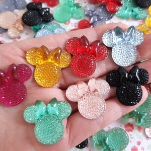 5/10 assortis Minnie Mouse scintillants faux strass dos plat résine cabochon embellissements breloques artisanales bijoux bricolage