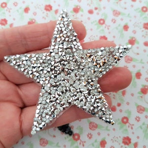 1 x Silver Black Rhinestone Sparkle Star Embroidered Patch Iron Badge Applique DIY Motif Sewing Applique Clothing Badge.