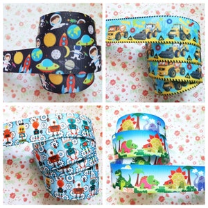 22/25 mm (7/8" 1") jongens planeet auto dinosaurus tractor robot raket grosgrain lint ambachtelijke dummy clip haarstrik taart maken Hondenhalsband VK