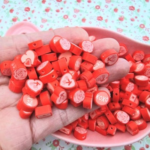 20/50/100pcs x 10mm Assorted Quality Valentine Love Theme Polymer Clay Beads Stretchy Bracelet Jewellery Kids CRAFT UK