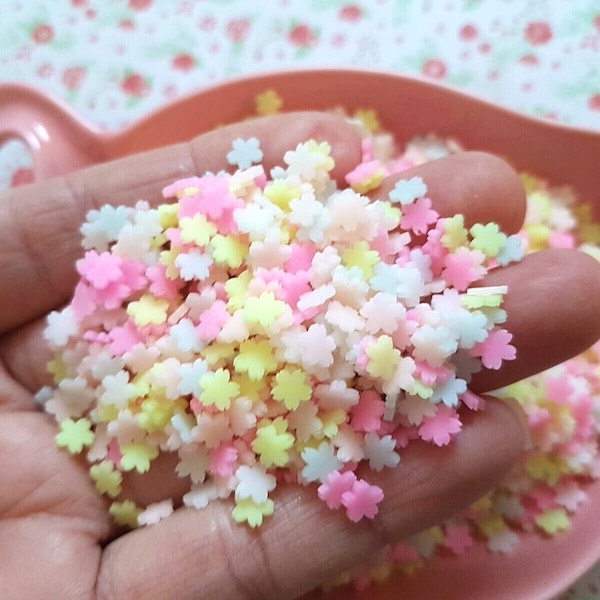 10 g/20 g de qualité pastel fleur de sakura, tranches d'argile fimo, saupoudrage de résine décodée art slime nail art artisanat Royaume-Uni * non comestible *