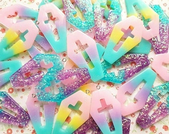 1/2/4/6 Assorted Large Kawaii Ombre Glitter Coffin Resin Charms Crafts Jewellery Pendant Decoden DIY UK ( With Hook)