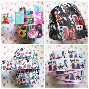 22/25/38mm(7/8" 1" 1.5") Character Theme Alice in Wonderland Jack Skellington Villains Grosgrain Ribbon Craft Clip Hair Bow Cake Dog Collar