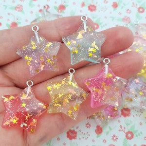 5/10 Assorted Sparkly Star Flatback Resin Cabochon Embellishment Decoden Craft Card Bow Charm Jewellery DIY UK (With Hook/No Hook)