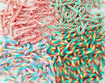 5/10/20 Small Christmas Rainbow Swirly Candy Cane Polymer Clay Embellishment Cabochon Craft Decoden Charms DIY *Not Edible*