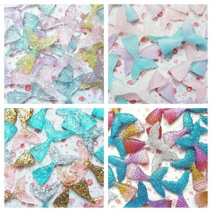 3 Assorted Sparkly Glitter Pastel Mermaid Tail Resin Flatback Cabochon Decoden Crafts Jewellery Pendant DIY