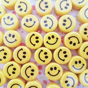 2/5 Fine Ceramic Yellow Happy Smiley Face Beads Porcelain Spacer Bracelet Earrings Bohemian Jewelery Findings  CRAFT UK *NOT Edible*