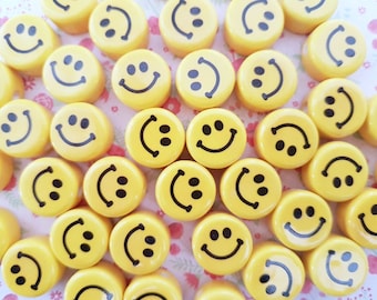 2/5 Fine Ceramic Yellow Happy Smiley Face Beads Porcelain Spacer Bracelet Earrings Bohemian Jewelery Findings  CRAFT UK *NOT Edible*