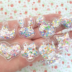 5/10 petite étoile transparente coeur lapin fleur souris shaker rempli de petites étoiles sequins appliqué embellissements artisanat cheveux noeud décoration de carte