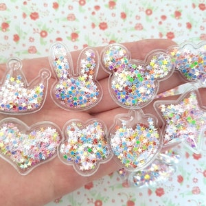 5/10 Small Transparent Star Heart Bunny Flower Mouse Shaker Fill with Tiny Star Sequin Applique Embellishments Craft Hair Bow Card Topper