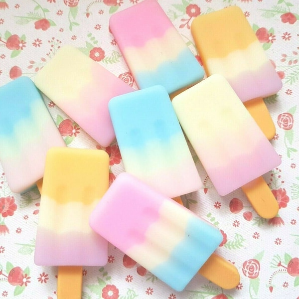 1/2/3 Large Pastel Ice Lolly Popsicle Cabochon Decoden Flatback Resin Jewellery Craft Charm DIY UK *NOT Edible*