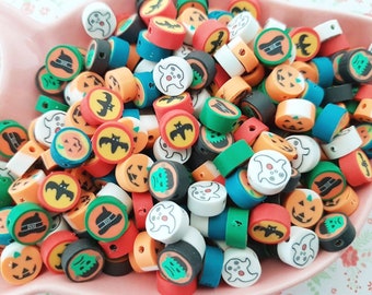 50/100pcs x 10mm kwaliteit schattige Halloween ghost monster pompoenen mix polymeer klei kralen rekbare armband sieraden kinderen CRAFT UK * NIET eetbaar *