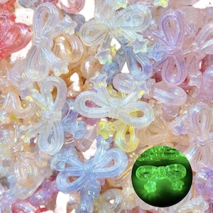 5/10 Assorted Luminous Glow in the Dark Bow Shape Acrylic Beads for Necklaces Bracelets Jewellery Making Pen Beads Key Bags Charms DIY UK