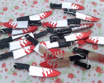 5/10 Bloody Kitchen Knife Cleaver Horror HALLOWEEN Acrylic Charm Jewellery Bracelet Necklace Making DIY UK (With Ring)