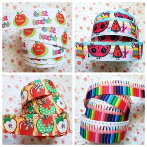 Nastro in grosgrain con carattere di libro, 22/25 mm (7/8&quot; 1&quot;), per insegnanti, matite, mela, fermaglio per ciuccio, fiocco per capelli, per realizzare torte, collare per cani, cucito nel Regno Unito